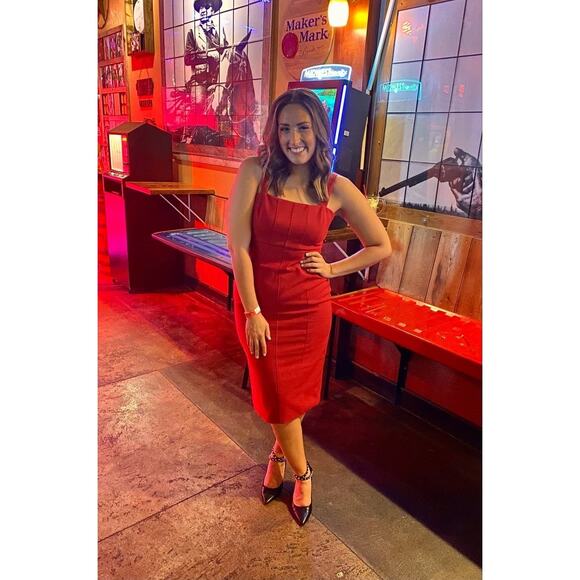 CINQ A SEPT Red Square Neck Back Cutouts Sleeveless Dakota Midi Dress size 4 - Picture 14 of 16